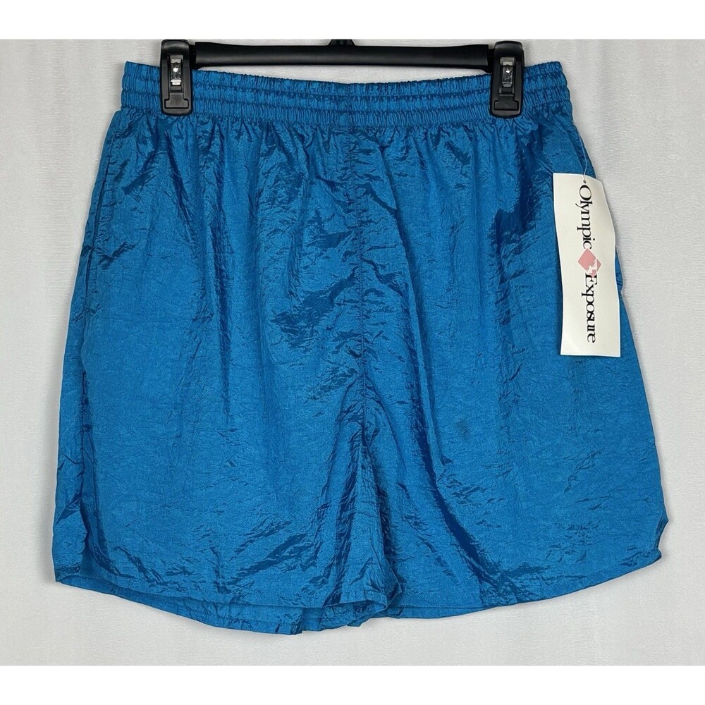 VTG 90s Women's Large Olympic Exposure Nylon Windbreaker Shorts Blue NWT